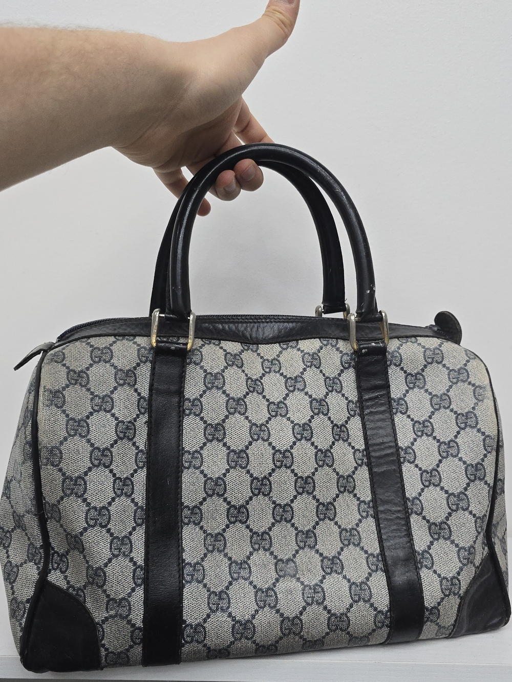 Gucci Monogram Boston Bag in Tan and Black